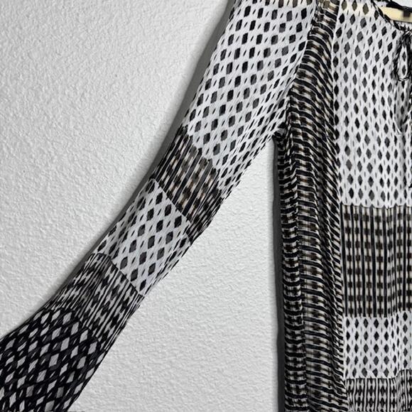 Lucky Brand Bohemian Chiffon Tie Top Geometric Design Blouse Small - Picture 3 of 14